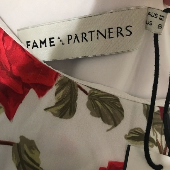 Fame and Partners Briar Rose White Red Floral One Shoulder Dress Ruffle US 8 NWT - Picture 11 of 12